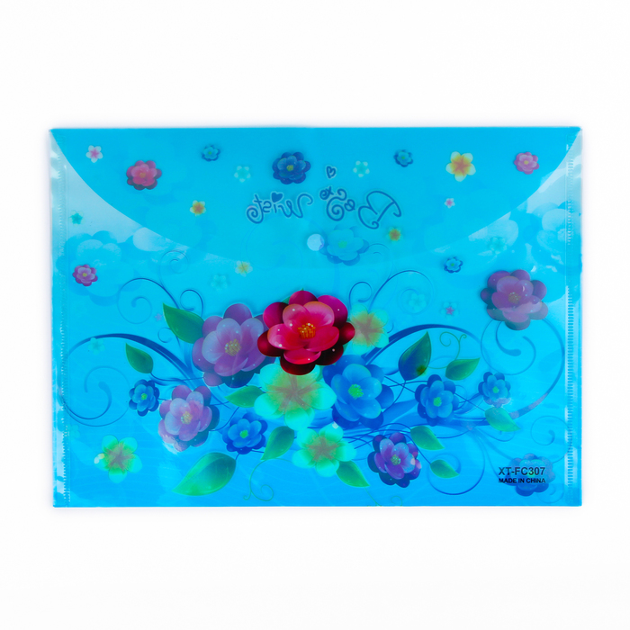 Папка-конверт на кнопке, формат А4, 100 мкр, МИКС Цветы