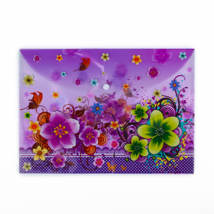 Папка-конверт на кнопке, формат А4, 100 мкр, МИКС Цветы