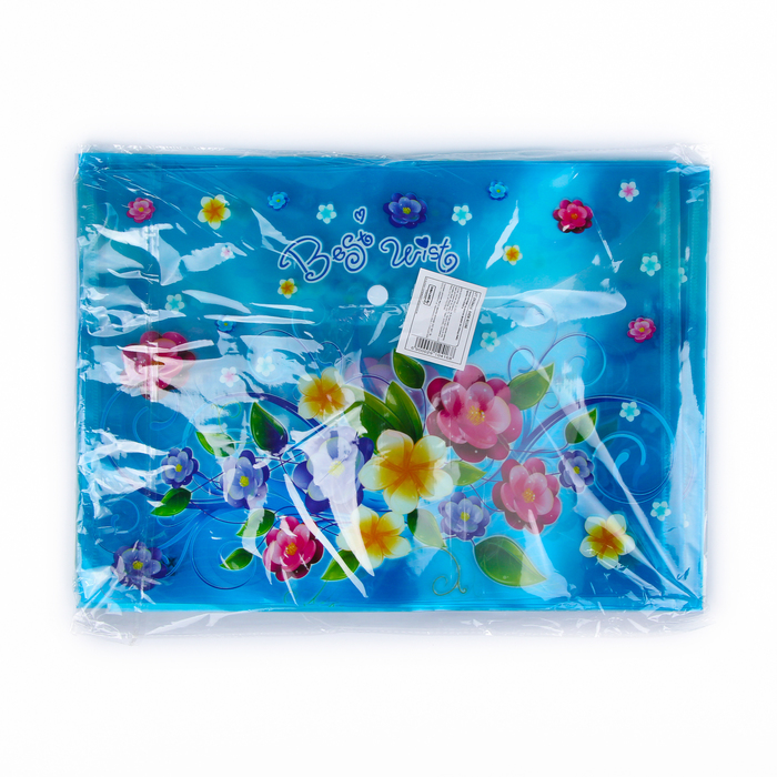 Папка-конверт на кнопке, формат А4, 100 мкр, МИКС Цветы