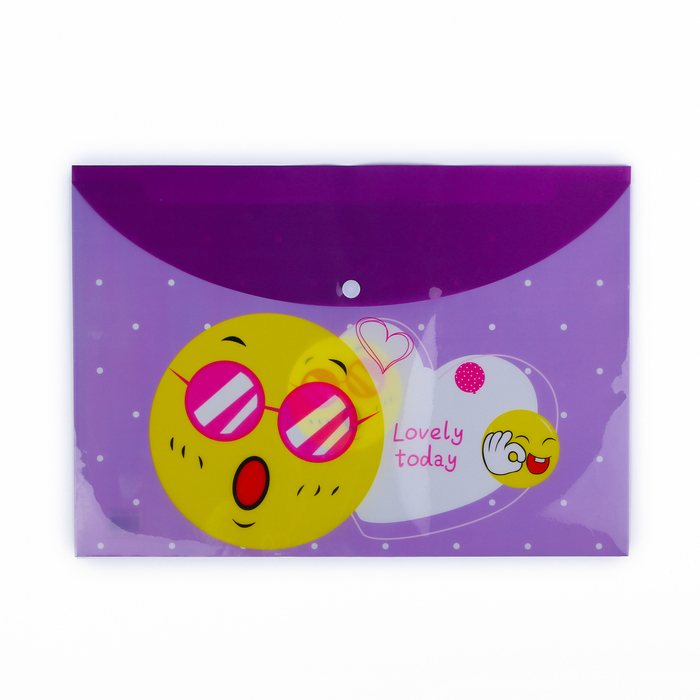 Папка-конверт на кнопке формат А4 140мкр МИКС Смайлы