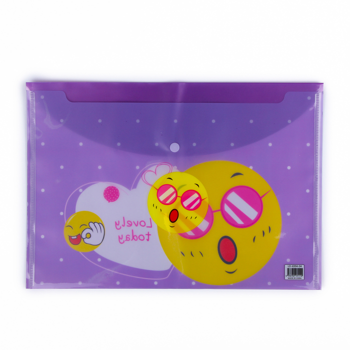 Папка-конверт на кнопке формат А4 140мкр МИКС Смайлы