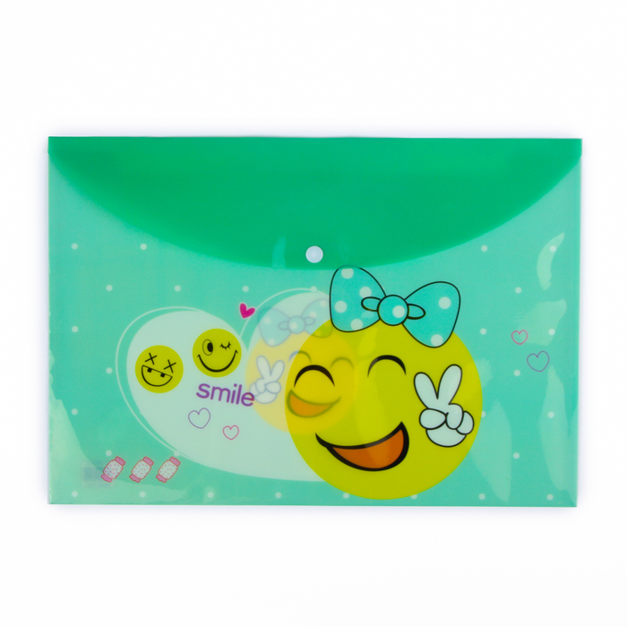 Папка-конверт на кнопке формат А4 140мкр МИКС Смайлы