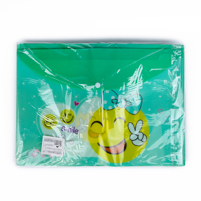 Папка-конверт на кнопке формат А4 140мкр МИКС Смайлы