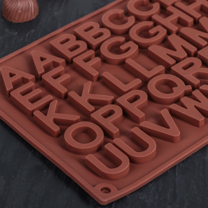 Форма для льда и шоколада, 51 ячейка, 29х17х0,5 см "Английский алфавит", шоколадная