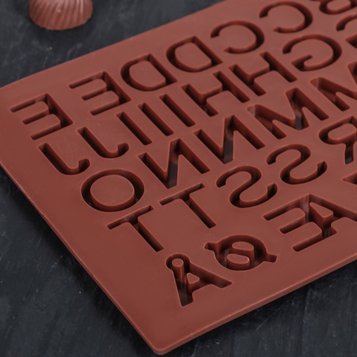 Форма для льда и шоколада, 51 ячейка, 29х17х0,5 см "Английский алфавит", шоколадная