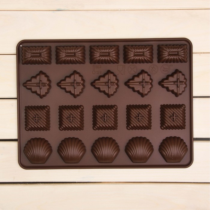 Форма для льда и шоколада, 20 ячеек, 28,5х21х1,5 см "Коробка конфет", шоколадная