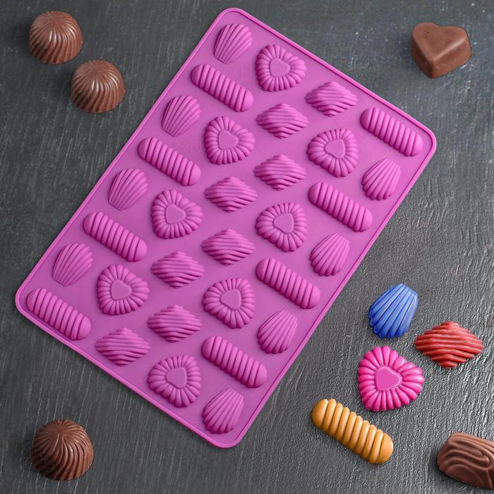 Форма для льда и шоколада, 32 ячейки, 28,5х21х1,5 см "Заварное печенье", шоколадная