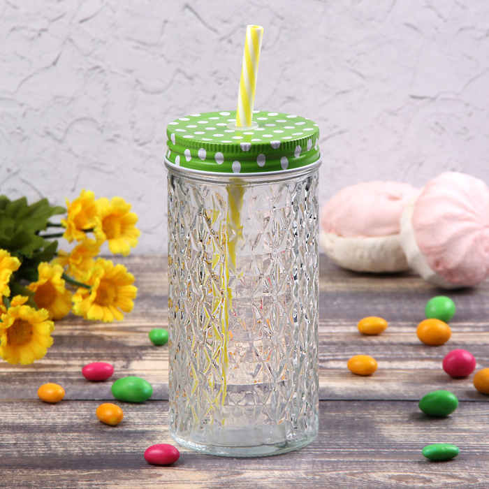 Банка с крышкой и трубочкой 400 мл "Вкус лета", цвет МИКС