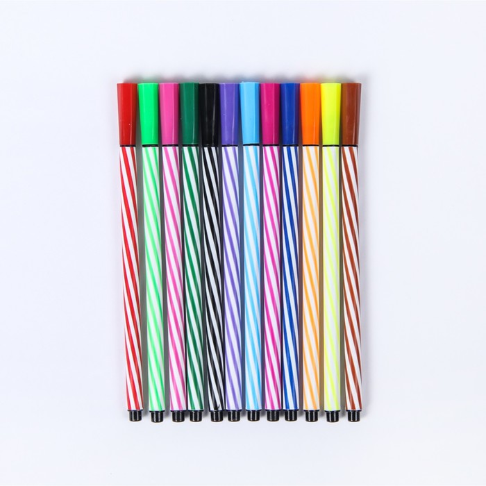 Фломастеры 12цв Полоски в пластик бутылке вентилируемый колпачок МИКС