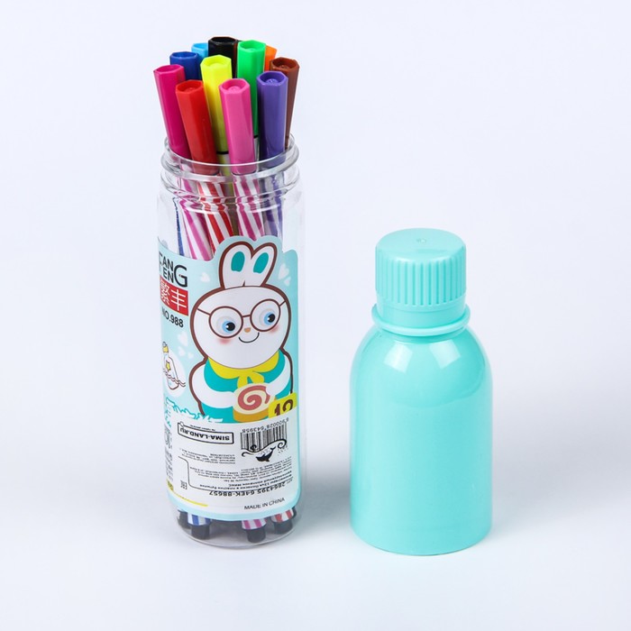 Фломастеры 12цв Полоски в пластик бутылке вентилируемый колпачок МИКС