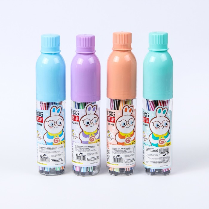 Фломастеры 12цв Полоски в пластик бутылке вентилируемый колпачок МИКС