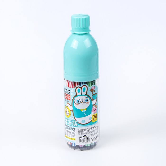 Фломастеры 24цв Полоски в пластик бутылке вентилируемый колпачок МИКС