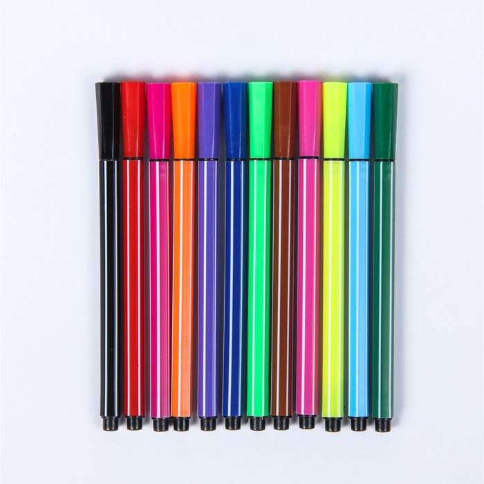 Фломастеры 12цв Полоски в пластик пенале Шляпа вентилируемый колпачок МИКС