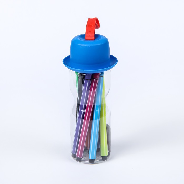 Фломастеры 12цв Полоски в пластик пенале Шляпа вентилируемый колпачок МИКС