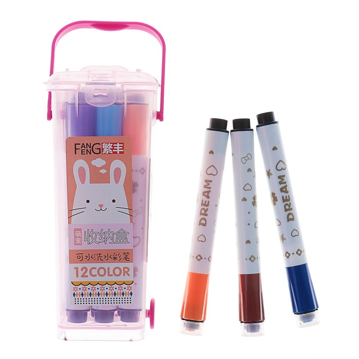 Фломастеры 12цв Полоски в пластиковом контейнере вентилируемый колпачок с штампами МИКС