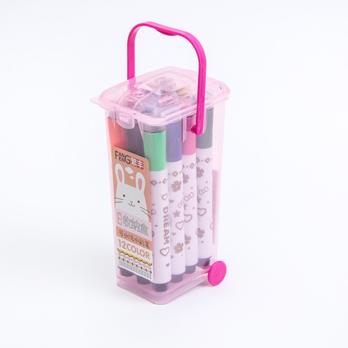 Фломастеры 12цв Полоски в пластиковом контейнере вентилируемый колпачок с штампами МИКС