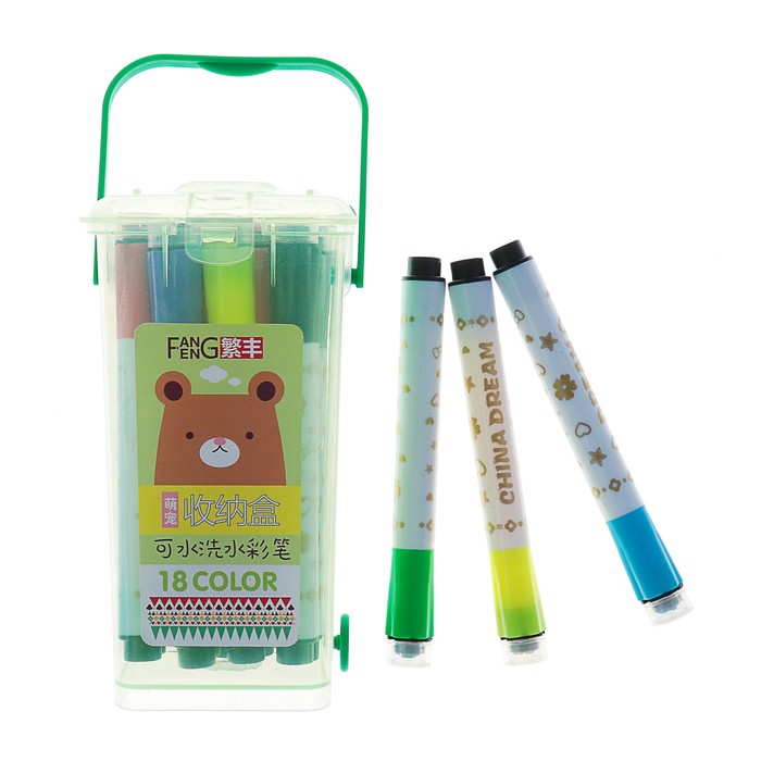 Фломастеры 18цв Полоски в пластиковом контейнере вентилируемый колпачок с штампами МИКС