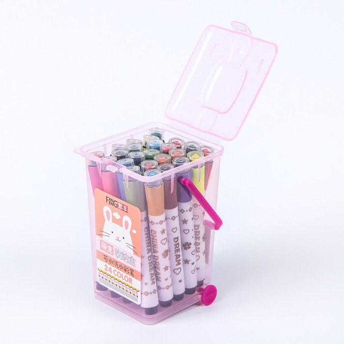 Фломастеры 24цв Полоски в пластиковом контейнере вентилируемый колпачок с штампами МИКС