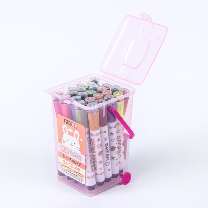 Фломастеры 24цв Полоски в пластиковом контейнере вентилируемый колпачок с штампами МИКС