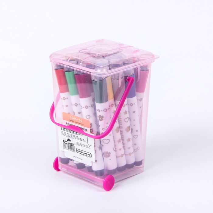 Фломастеры 24цв Полоски в пластиковом контейнере вентилируемый колпачок с штампами МИКС