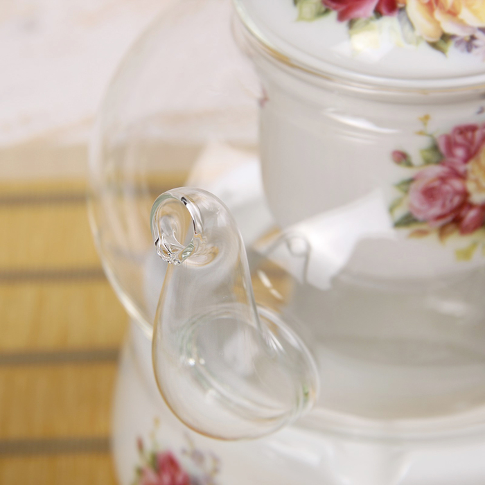 Чайник заварочный 800 мл "Букет", с керамическим ситом и подставкой для подогрева