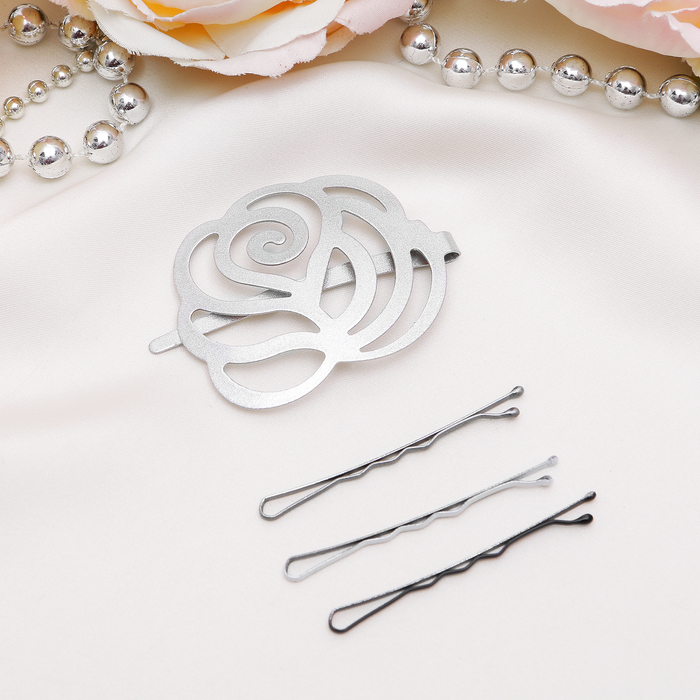 Невидимка для волос "Провижн" 5 см (набор 13 шт) серебряная роза