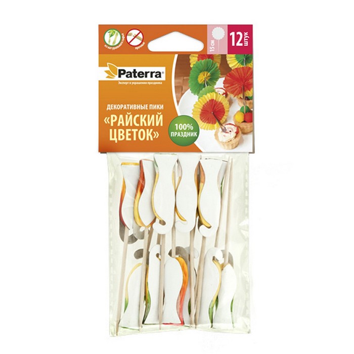 Декоративные пики "РАЙСКИЙ ЦВЕТОК", 15 см, 12 шт, МИКС