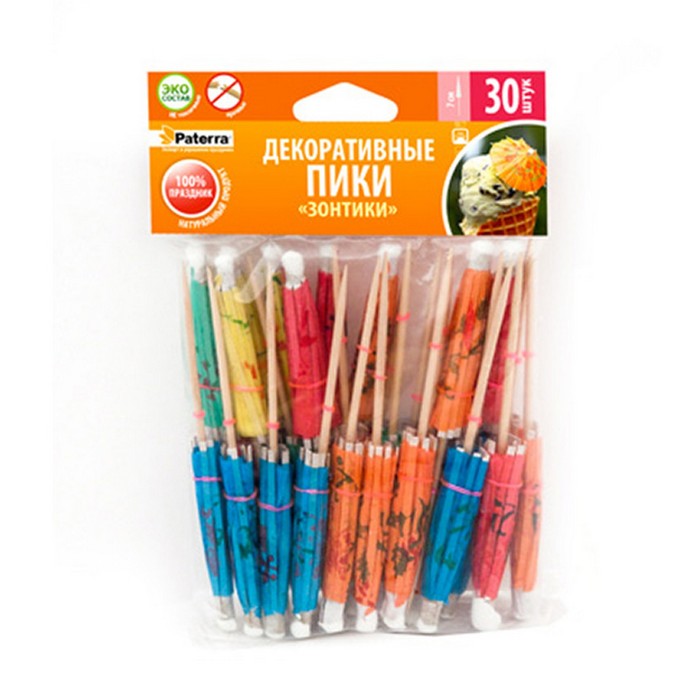 Декоративные пики "Зонтик", 10 см, 30 шт