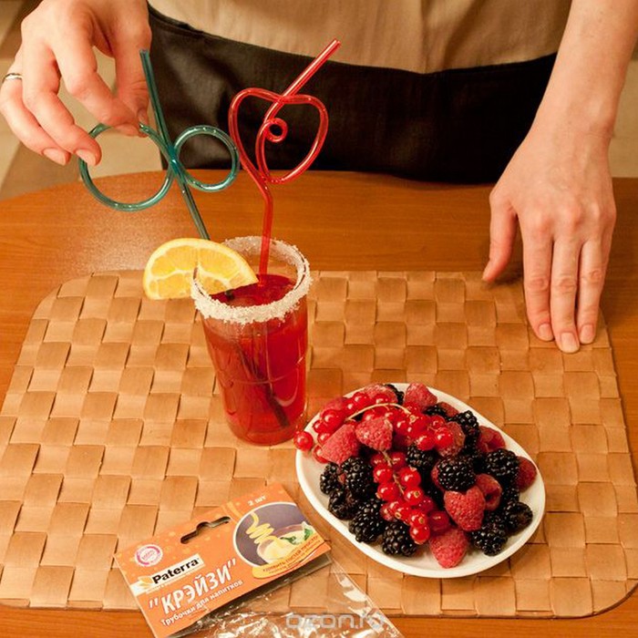 Трубочки для напитков "СRAZY", 2 шт, фигурные, жесткие, цветные