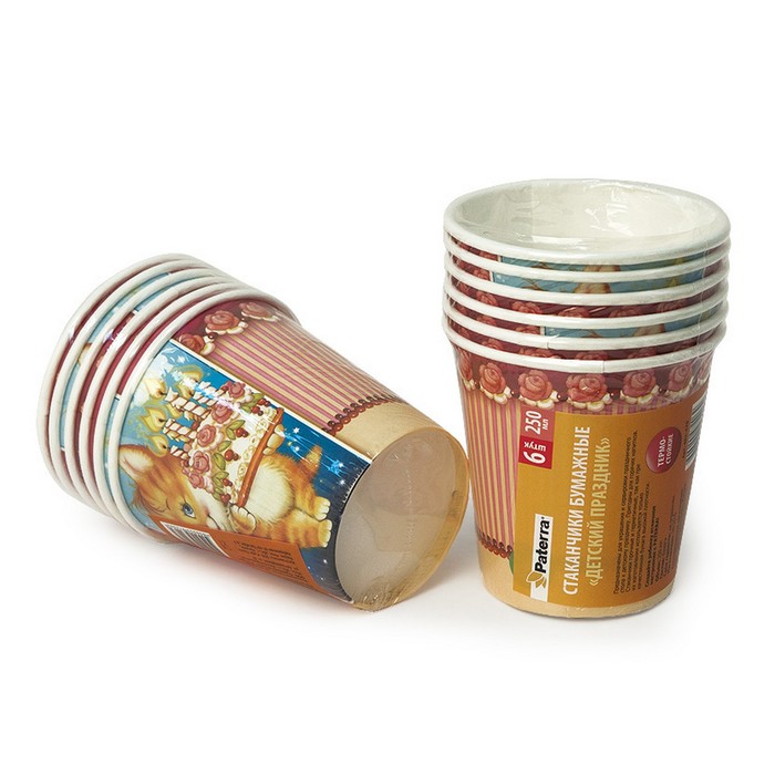 Бумажные стаканы ДЕТСКИЙ ПРАЗДНИК, 6шт, 250 мл, МИКС