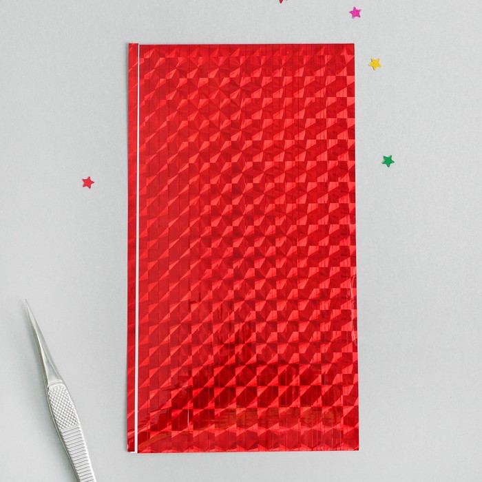 Фольга для дизайна ногтей "Голография. Квадраты", клеевая, 30 полосок на листе, 12,5см, цвет красный