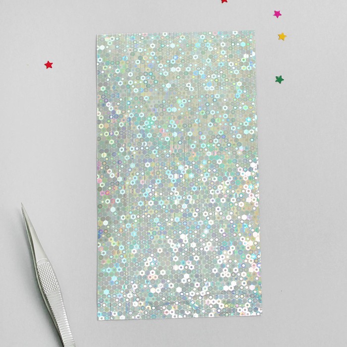 Фольга для дизайна ногтей "Голография. Круги", клеевая, 30 полосок на листе, 12,5см, цвет серебряный