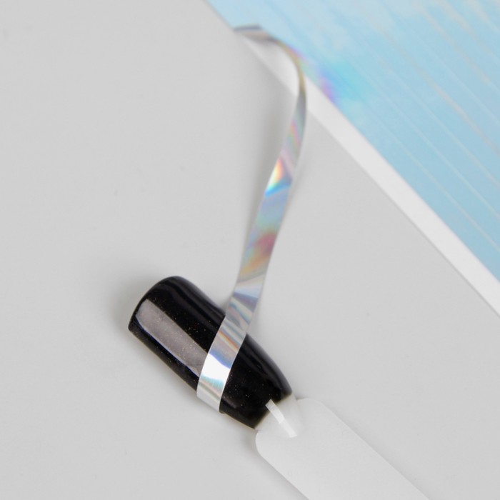 Фольга для дизайна ногтей "Голография", клеевая, 30 полосок на листе, 12,5см, цвет серебряный