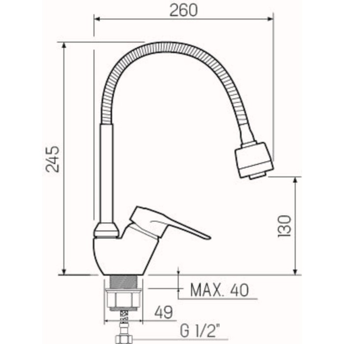 Смеситель для кухни RMS SL55-016F, однорычажный, высокий гибкий излив, хром