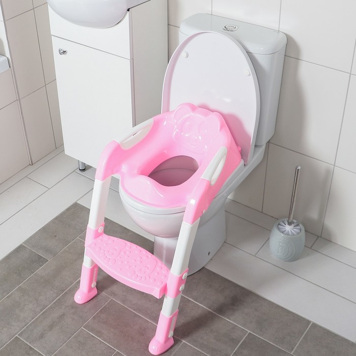 Сиденье на унитаз со ступенькой «Панда», с ручками, цвет розовый