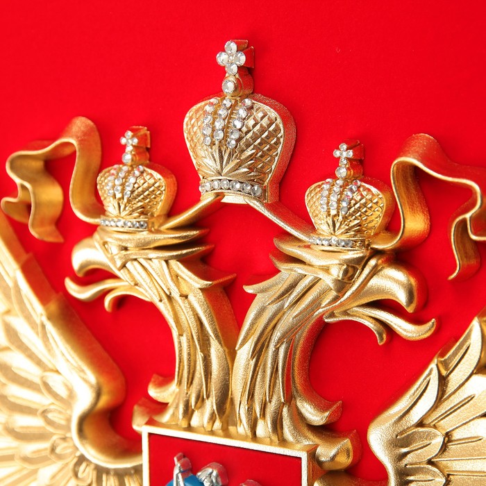 Гербовое панно РФ 40х42 см, рамка орех, кристаллы Сваровски стандарт