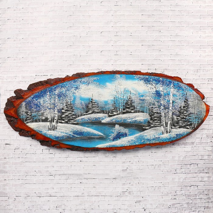 Картина "Зима" в форме среза дерева