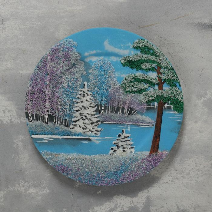 Тарелка фарфоровая "Зима", каменная крошка, D=24 см