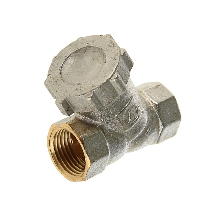 Фильтр косой Valtec, 1/2", внутренняя резьба, с заглушкой, никелированный, латунь