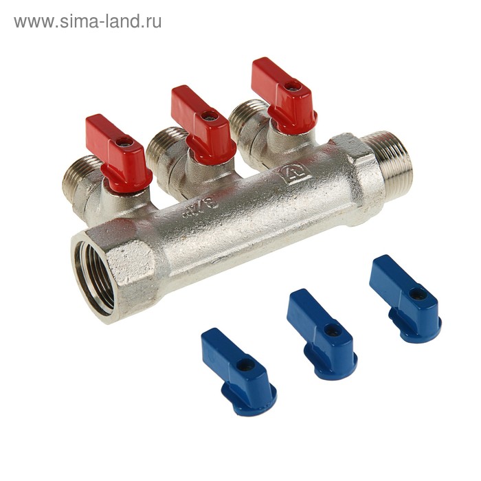 фото Коллектор valtec, с кранами, 3/4" х 1/2" 3 выхода, с наружной резьбой