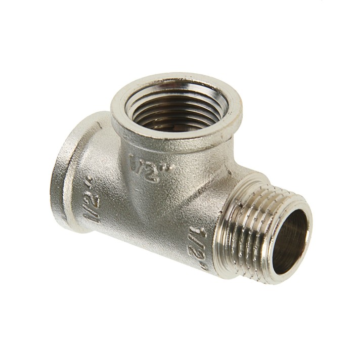 Тройник Valtec, 1/2", внутренняя/внутренняя/наружная резьба, никелированный, латунь