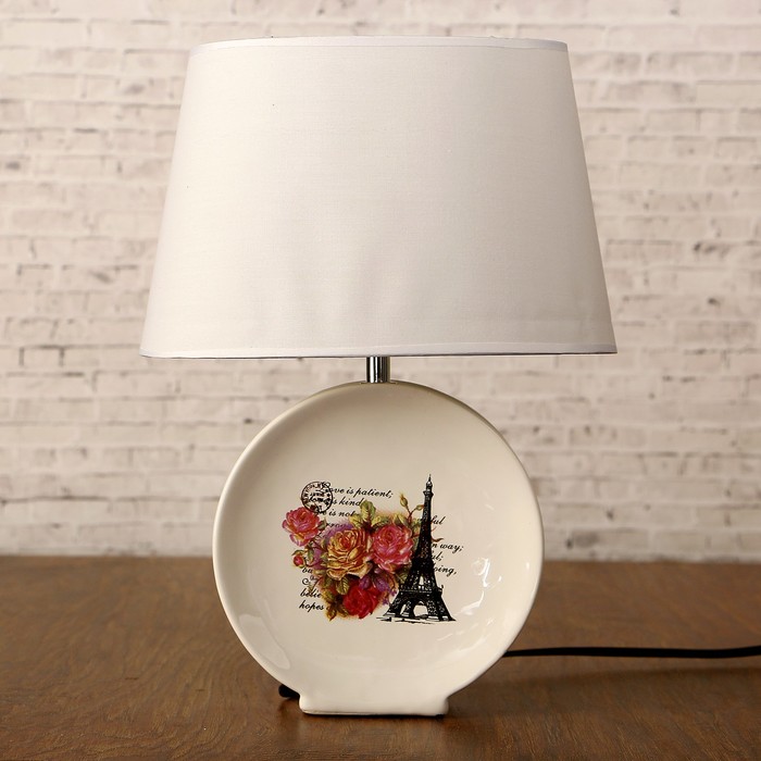 Лампа настольная с абажуром "Париж в цветах" белая 220V 40 Вт E14