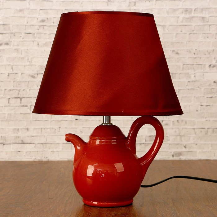 Лампа настольная с абажуром "Бордовый чайник" 220V 40 Вт E14