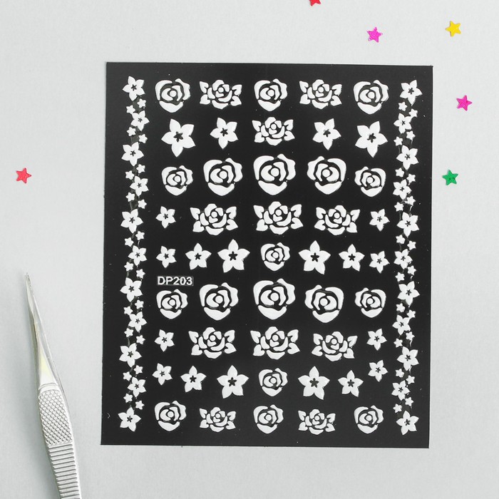 Наклейки для ногтей "Розы", 9*14см, цвет белый