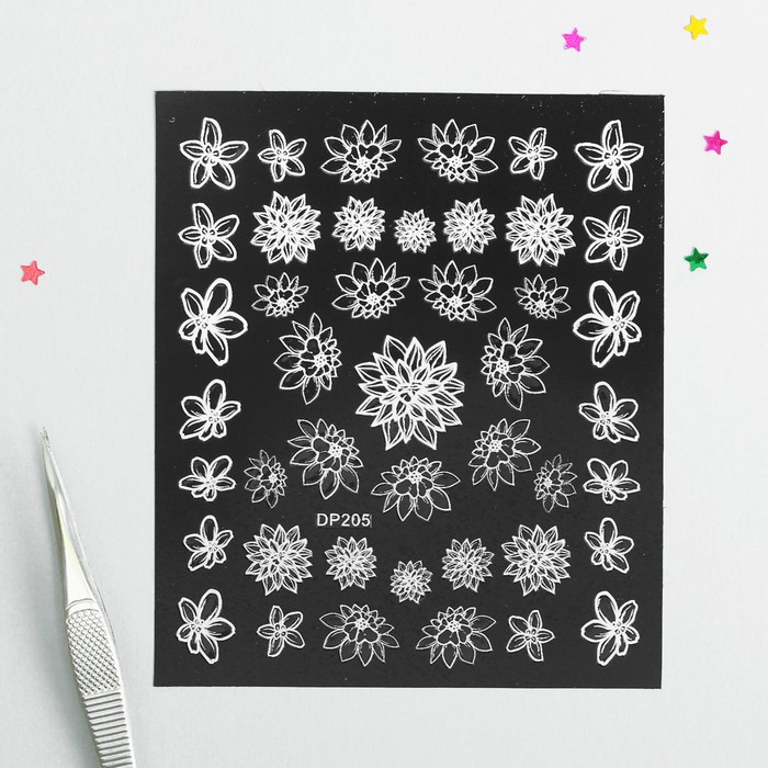 Наклейки для ногтей "Хризантемы", 9*14см, цвет белый