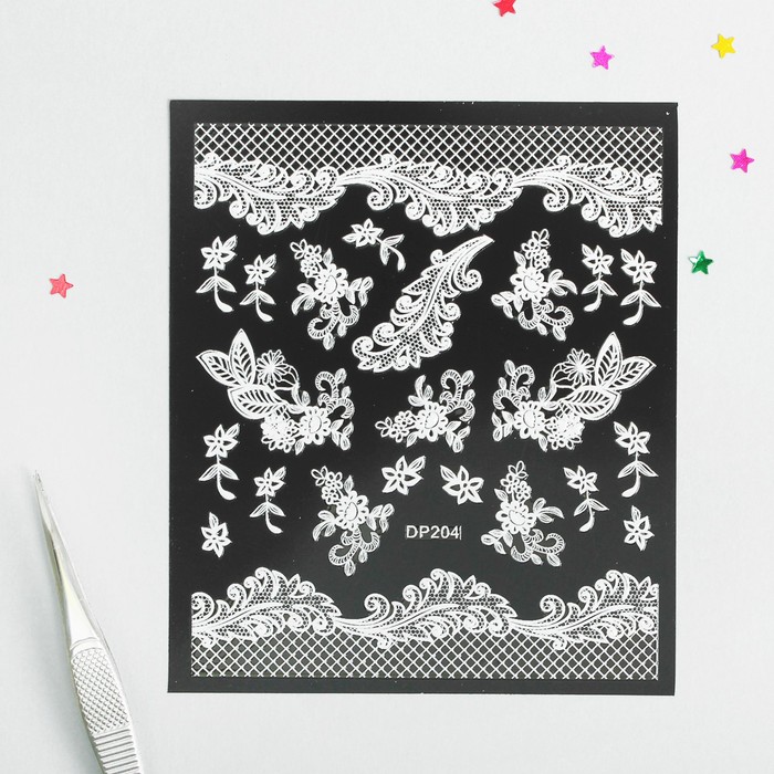 Наклейки для ногтей "Кружево", 9*14см, цвет белый
