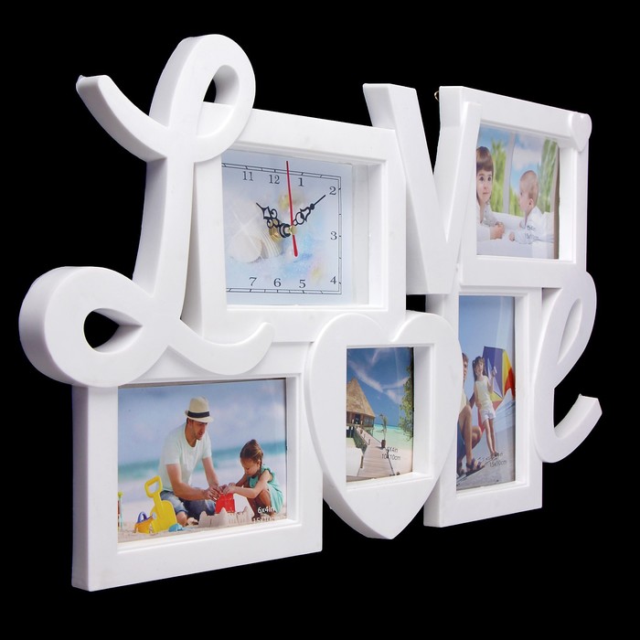 Часы настенные хайтек+4 фоторамки LOVE (фото 10х15-3шт сердце 9х10-1шт) 57*31см микс
