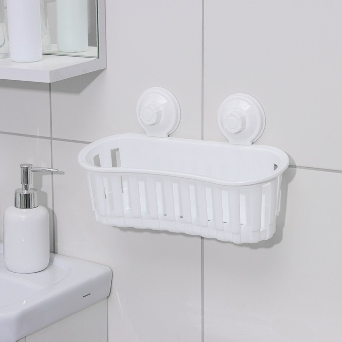 Полка для ванных принадлежностей на вакуммных присосках, 30×11×9 см, цвет белый