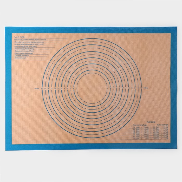 коврик кулинарный силиконовый с разметкой 29x26 см Армированный коврик с разметкой, силикон, 71×50,5 см, цвет синий