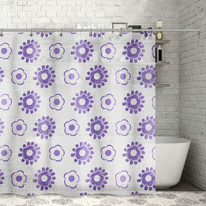 Штора для ванной "Фиолетовый цветок", 180х180 см, PEVA